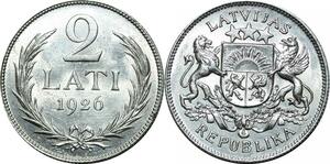 P4160 Scarce Latvia Lettonie 2 Lati 1926 Silver UNC