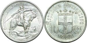 P4186 Portugal 10 Escudos 800 Years Thronbesteigung 1928 Silver AU