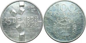 P4195 Portugal 100 Escudos 1974  Revolution Silver AU -> Make offer