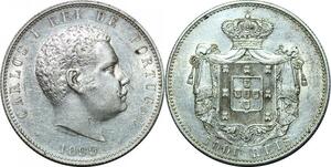 P4196 Portugal 1000 Reis Carlos I 1899 Lisbon Silver UNC !!