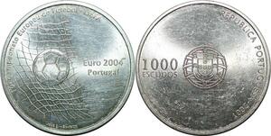 P4197 Portugal 1000 Escudos 2001 Euros Football Uefa Silver UNC