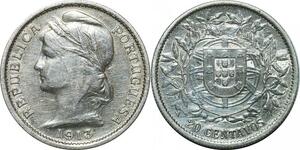 P4200 Portugal 20 Centavos Liberty 1913 Silver XF -> Make offer