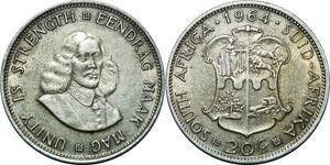 P4211 South Africa 20 Cents Jan van Riebeeck 1964 Silver UNC