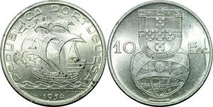 P4218 Portugal 10 Escudos Ship Joao da Silva 1955 Silver AU -> Make offer