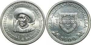 P4219 Portugal 5 Escudos 1960 Heinrich Dom Henrique Silver AU -> M offer