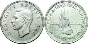 P4238 South Africa 5 Shilling George VI 300th Capetown 1652 1952 Silver