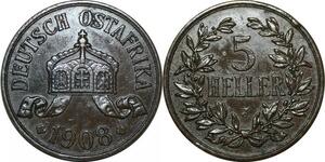 P4244 Rwanda Tanzania German East Africa 5 Heller 1908 J ->Make offer