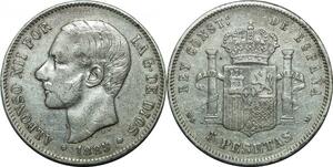 P4256 Spain Espagne 5 Pesetas Alfonso XII 1885 MS M Madrid Silver -&gt;Make offer