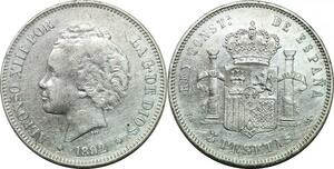 P4262 Spain Espagne 5 Pesetas Alfonso XIII 1892 (92) PG M Madrid Silver