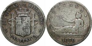 P4265 Spain Peseta 1870 (73) DE M Madrid Silver ->Make offer