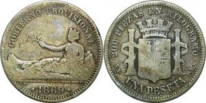 P4268 Spain Peseta Gvt Provisoire Peseta 1869 SN M Madrid Silver