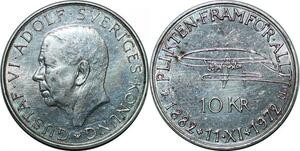 P4324 Sweden 10 Kronor Gustaf VI Adolf Birthday Silver 1882 1972 AU