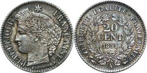 P4338 Rare France 20 Centimes Cérès 1851 A Paris Argent SPL FDC -> Faire offre