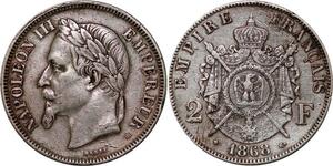 P4388 Rare France 2 Francs Napoléon III 1868 BB Strasbourg Argent -> Faire offre