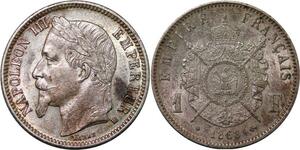 P4404 Rare France 1 Franc Napoléon III 1868 BB Strasbourg Argent SUP -> Faire offre