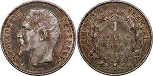 P4407 Rare France 1 Franc Napoléon III 1859 A Paris Argent TTB+