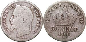 P4419 Rare France 50 Centimes Napoléon III 1868 BB Strasbourg Argent -> Faire offre