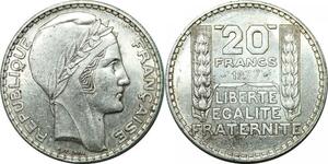 P4466 France 20 Francs Turin 1937 Argent SUP++  -> Faire offre
