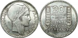 P4469 France 20 Francs Turin 1938 Argent SUP++  -> Faire offre