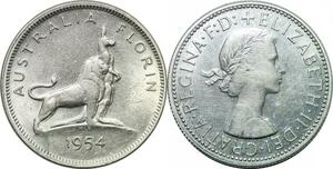 P4497 Australia Florin Elizabeth II 1954 Kangourou Silver ->Make offer