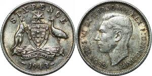 P4501 Australia 6 Pence George VI 1943 D Silver AU+++ ->Make offer