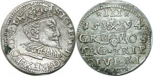 P4530 Rare Poland Lettland Riga 3 Gröscher Trojak Sigismund III 1594 Silver AU