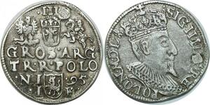 P4534 Rare Poland 3 Grosze Sigismund III Vasa Trojak 1595 Olkusz Silver