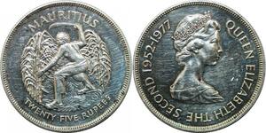 P4557 Mauritius 25 Rupees Elisabeth II 1977 Silver Proof