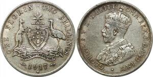 P4580 Rare Australia One Florin 2 Shillings 1917 M Silver -> Make offer