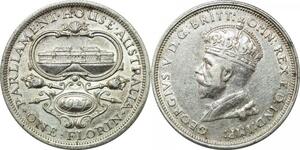 P4581 Australia 1 Florin Parliament House Camberra 1927 Melbourne Silver AU