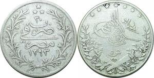 P4585 Egypt 5 Qirsh Abdul Hamid II AH 1293 //30 1904 H Silver -> Make offer