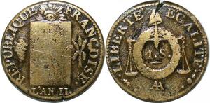 P4630 Rare France Sol aux balances non daté Louis XVI 1794 An II AA Metz -> Faire offre