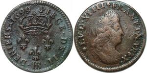 P4643 Rare France 2 Deniers Louis XIV 1699 BB Strasbourg -&gt;Faire offre