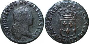 P4653 France Liard au buste enfantin Louis XV 1720 S Reims ->Faire offre