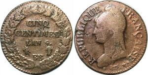 P4658 France 5 Centimes Dupré an 5 BB Strasbourg ->Faire offre
