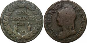 P4660 France 5 Centimes Dupré an 8/7 BB Strasbourg ->Faire offre