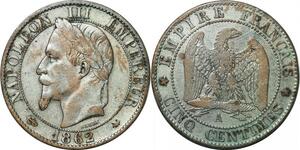 P4669 France 5 Centimes Napoléon III 1862 A Paris argentée -> Faire offre