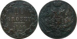 P4692 Poland Polen 10 Groszy Nicholas I 1840 MW Silver ->Make offer