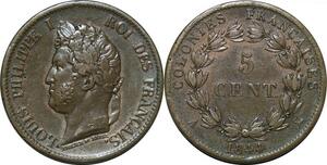 P4696 Rare Colonies Guadeloupe 5 Centimes Louis Philippe 1839 A Paris SUP