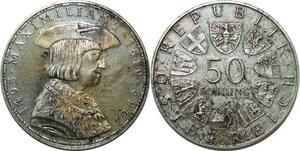 P4700 Austria 50 Schilling Maximilian I 1519 1969 Silver Proof ->Make offer