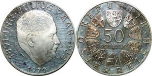 P4707 Austria 50 Schilling Julius Raab 1971 Silver Proof ->Make offer