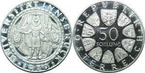 P4708 Austria 50 Schilling Universität Innsbruck 1970 Silver Proof