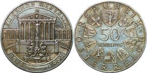 P4709 Austria 50 Schilling 50 Jahre Republik 1918 1968 Silver Proof