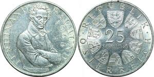 P4711 Austria 25 Schilling Ferdinand Reimund 1966 Silver AU ->Make offer