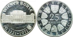 P4713 Austria 25 Schilling 250 Jahre Wiener Börse 1771 1971 Silver Proof