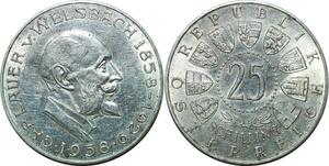 P4715 Austria 25 Schilling Auer von Welsbach 1958 Silver AU -> Make offer