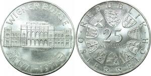P4716 Austria 25 Schilling 250 Jahre Wiener Börse 1771 1971 Silver UNC