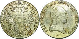 P4729 Rare Hungary Habsburg Taler Franz II 1821 Wien Silver goldplated