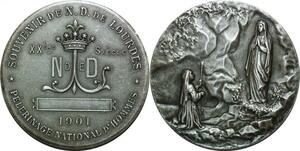 P4771 France Médaille Souvenir Lourdes Pélerinage National Vierge Marie Silvered SUP