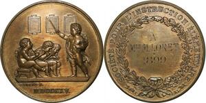 P4809 France Coffret velours Médaille Instruction Elémentaire 1815 1899 Floret SPL